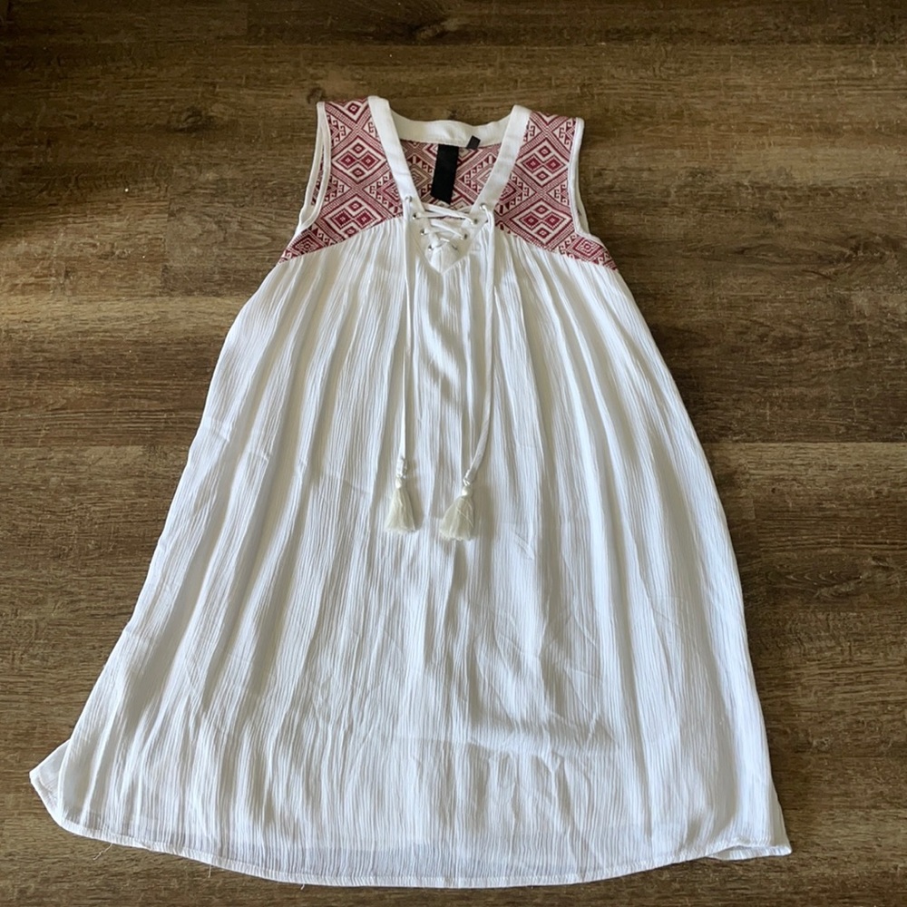 White with red dress